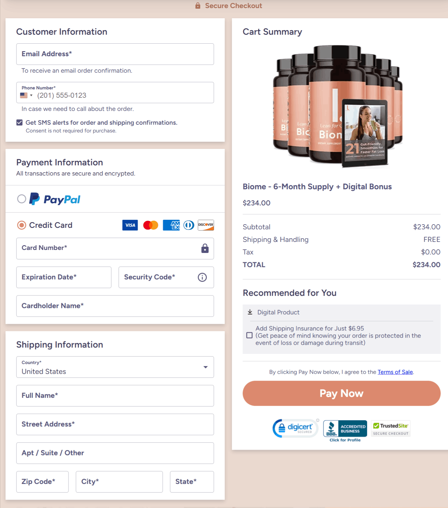 Lean Biome Checkout page